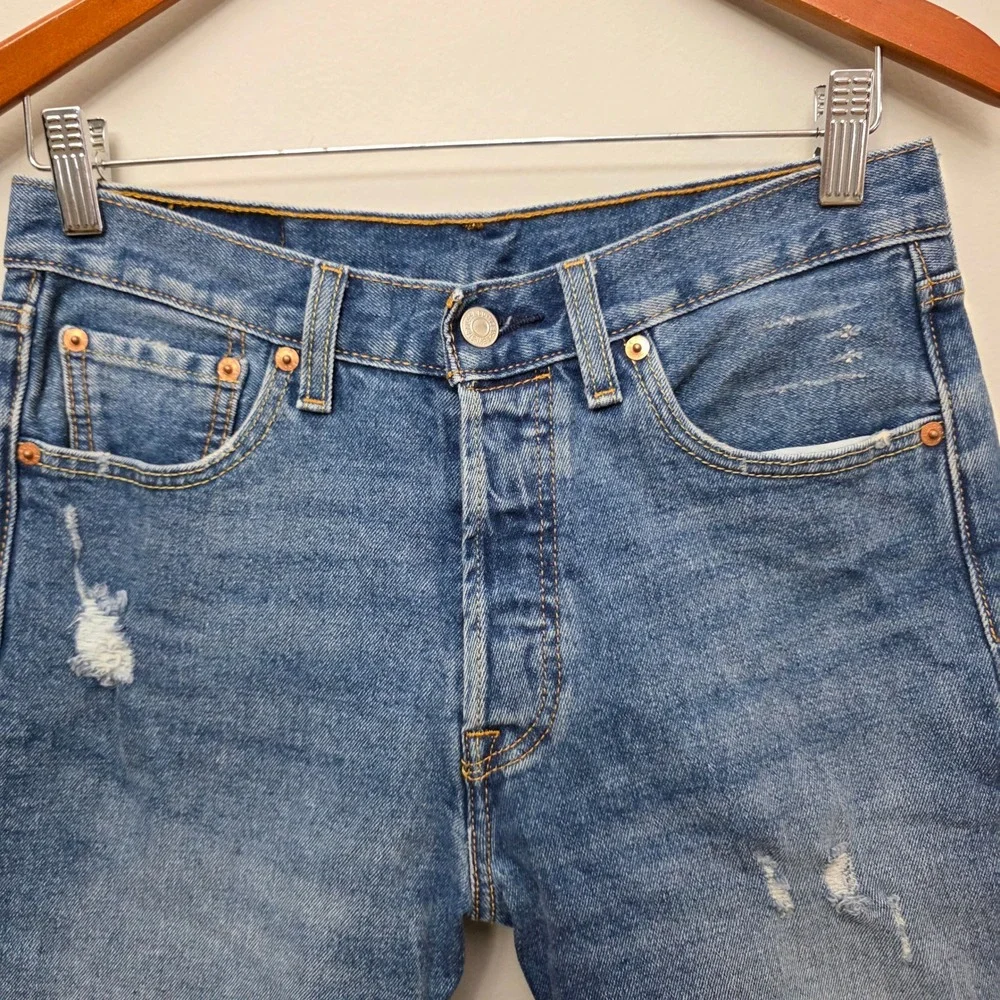 Levis 501 Original Fit Mens Denim Shorts Blue Medium Wash‎ Distressed W29 L9